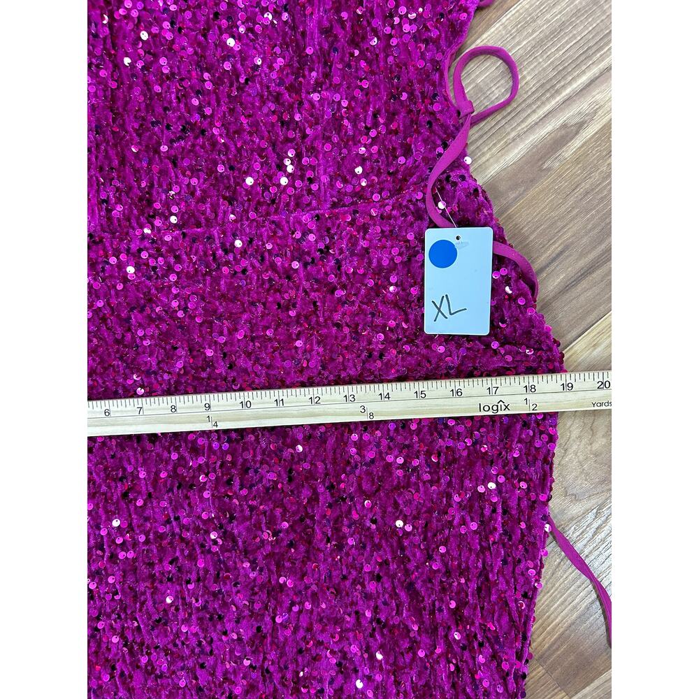 Fuchsia Sequin Mermaid XL Gown Lace Up Back Formal Prom Evening Dress - Picture 5 of 7